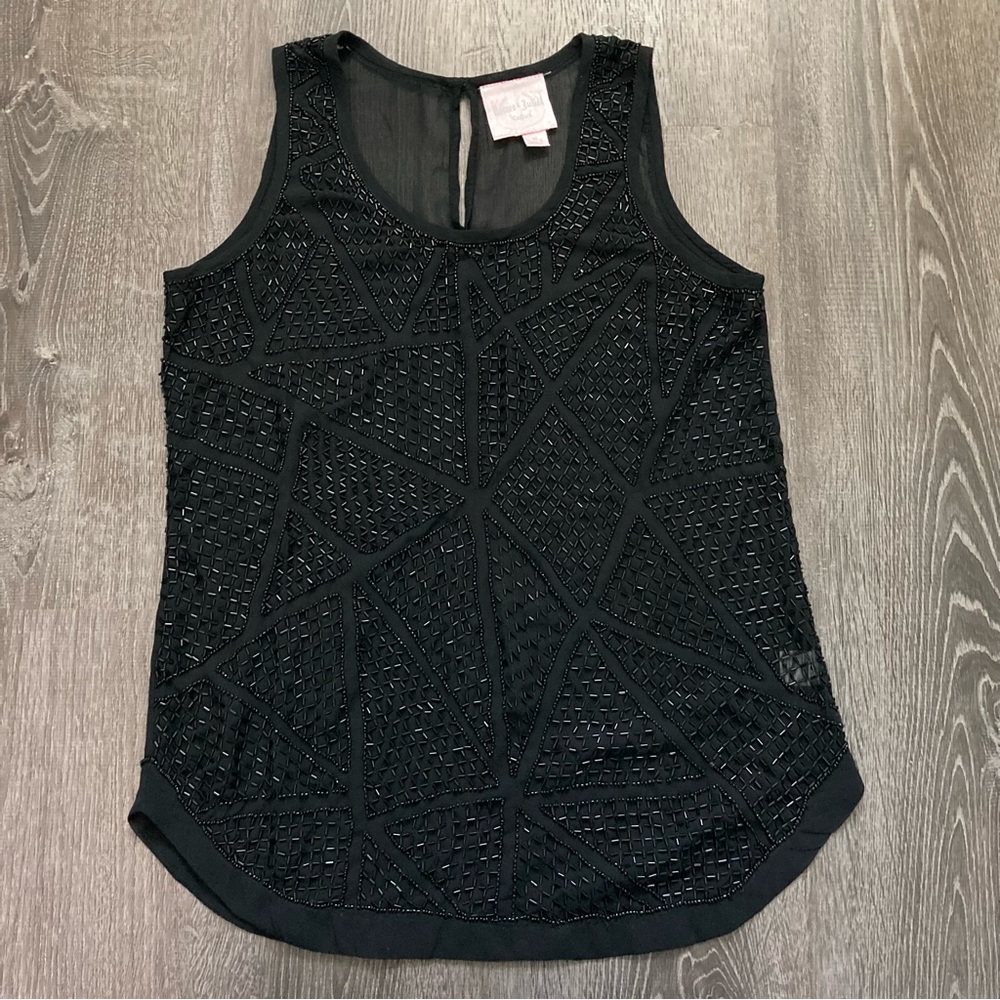 Romeo & Juliet Couture Black Sheer Beaded Tank Top Size Medium